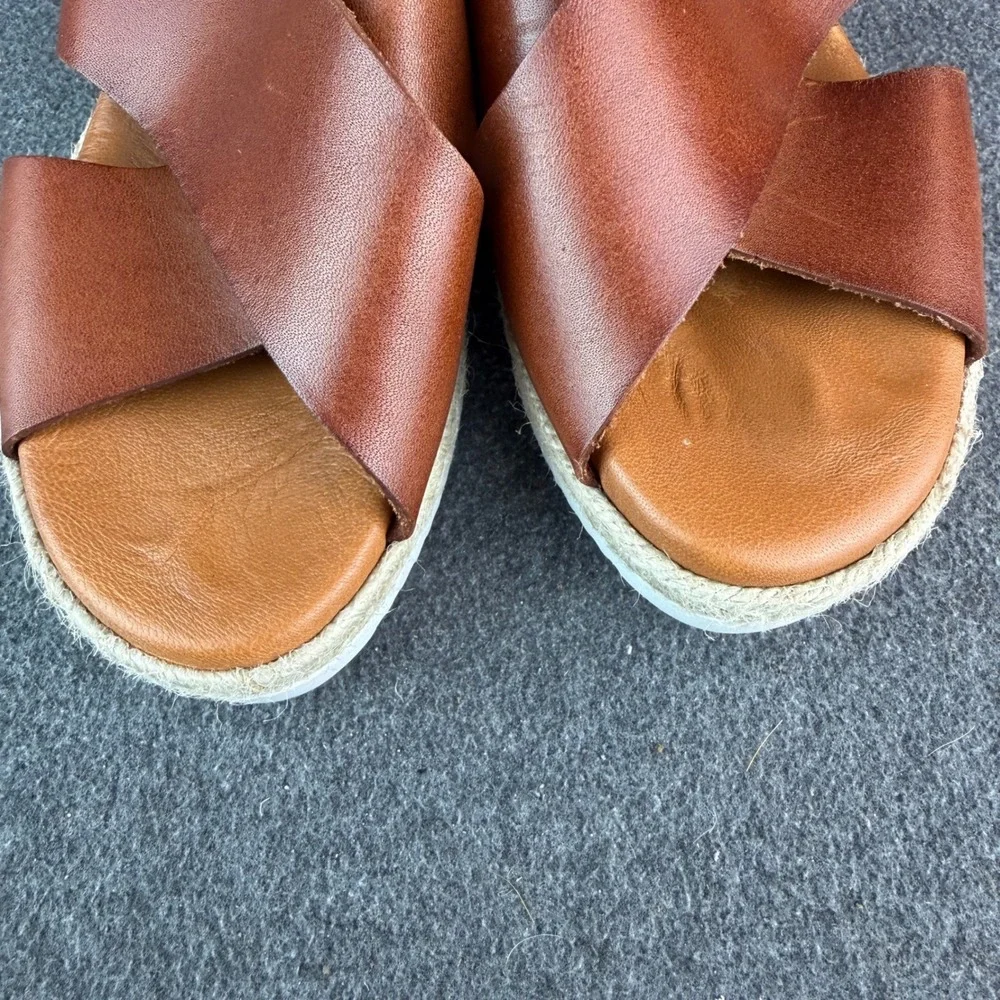 Bertuchi Womens 8 Brown Leather Espadrille Platform Slide‎ Sandals Spain